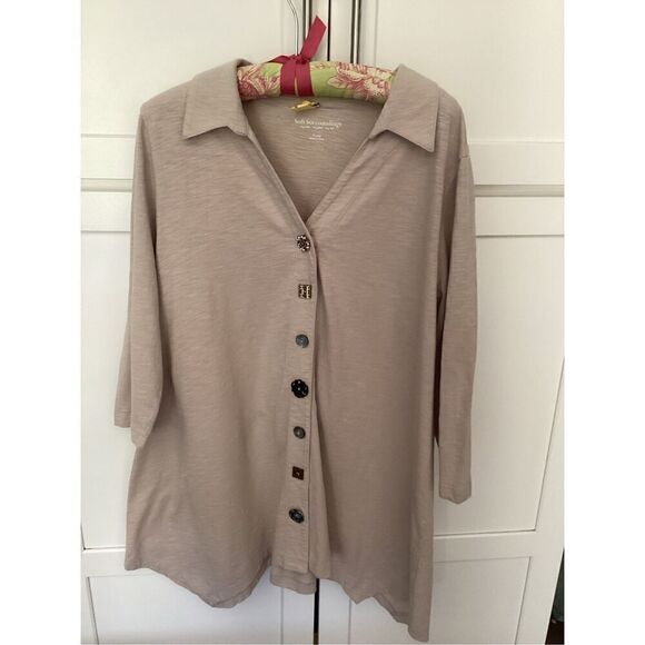 Soft Surroundings Danielle Sz XL Button Top Tunic Asymmetrical Hem Desert Stone - Picture 1 of 8